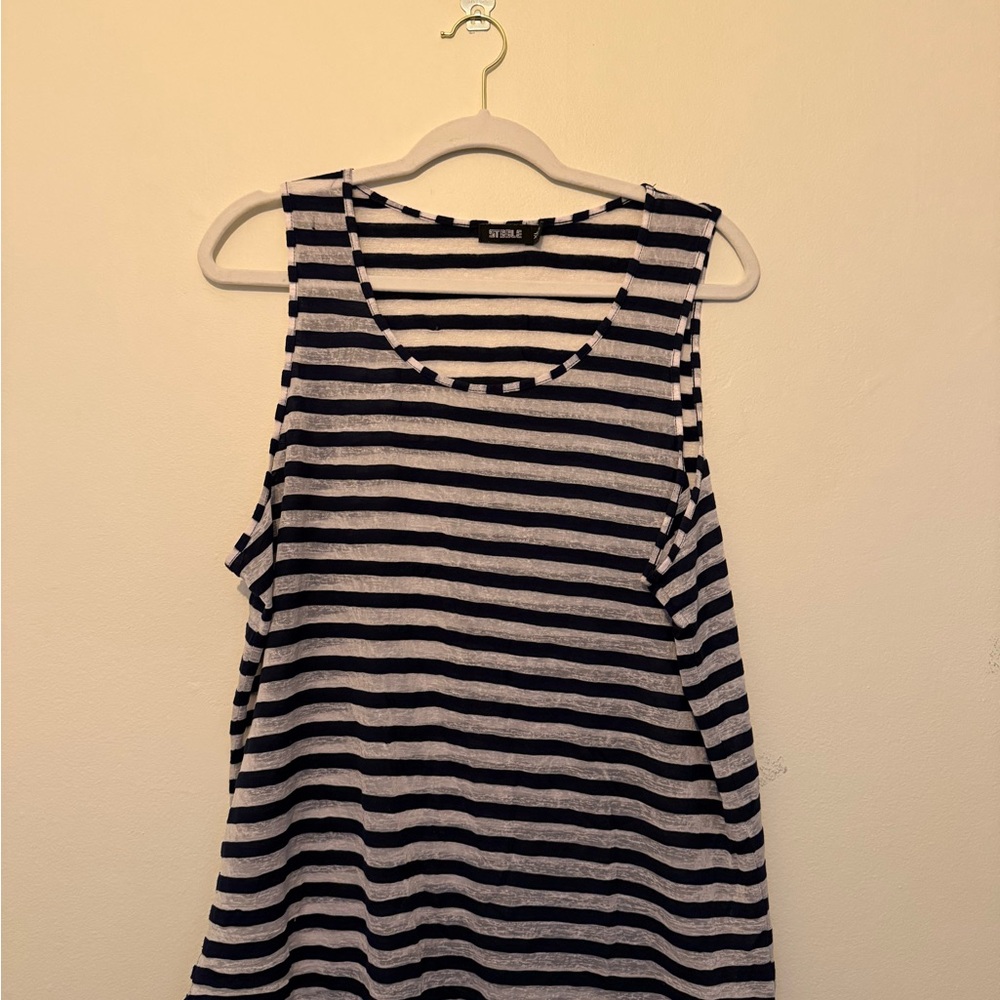Navy blue/grey sheer striped men’s XL tank top: Steele brand
